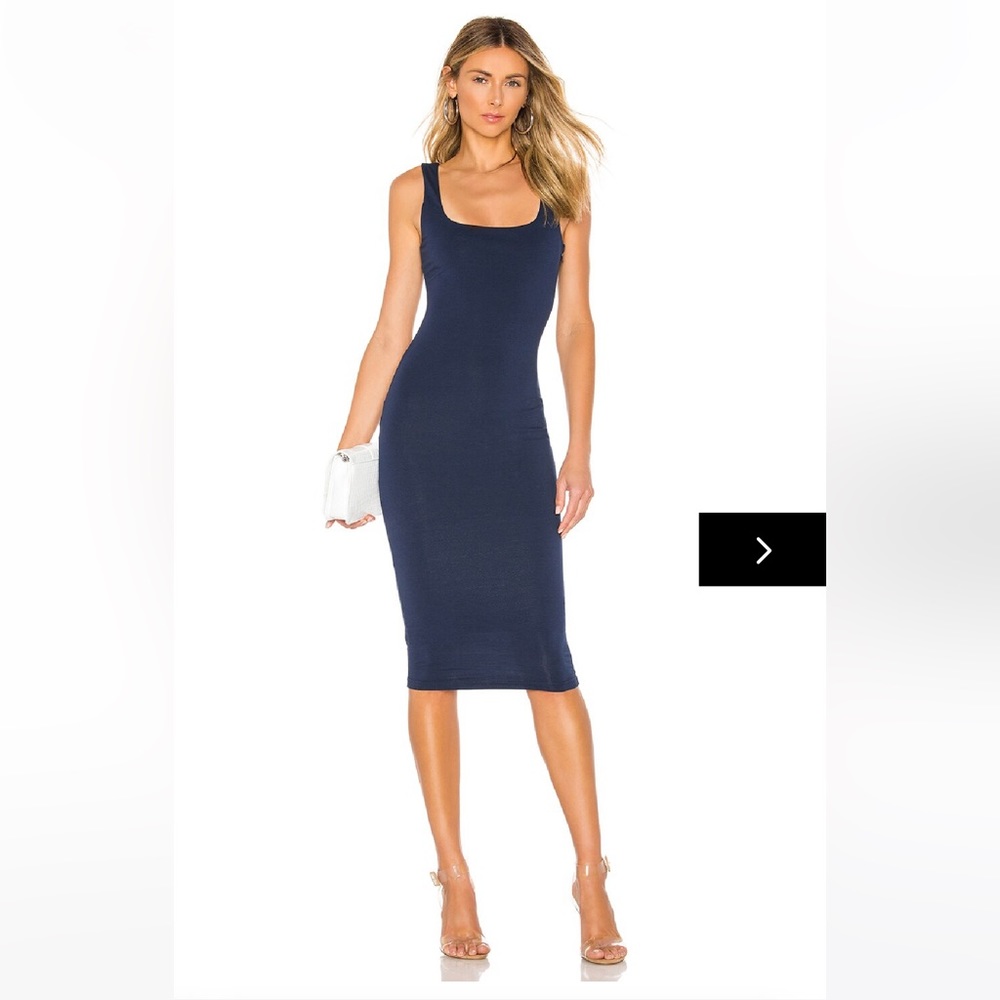 Revolve Superdown Carlina Square Neck Navy Midi Dress